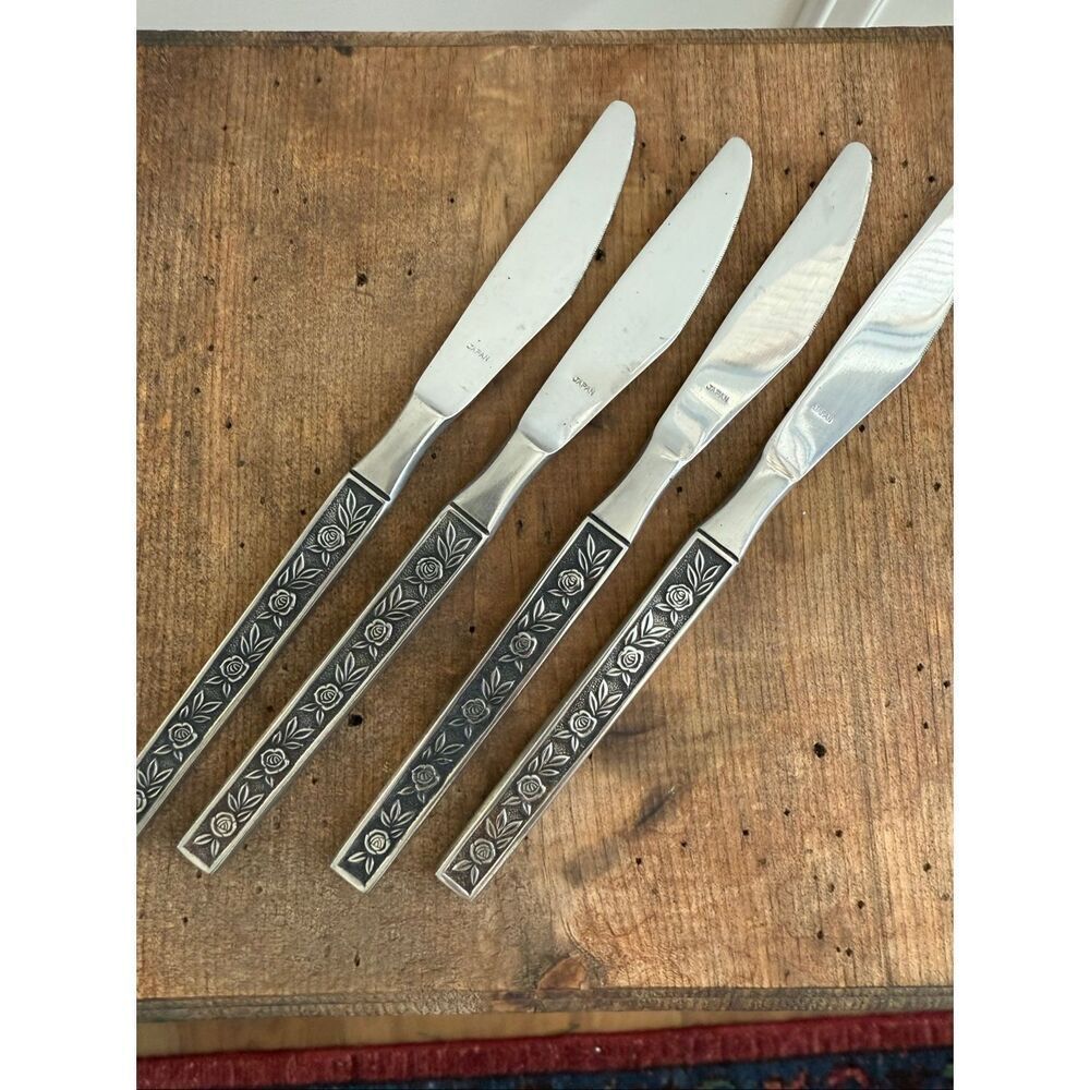 Vintage 4pc MCM 60s 70s Interpur Mexicali Rose Stainless Steel Japan Knife Knive
